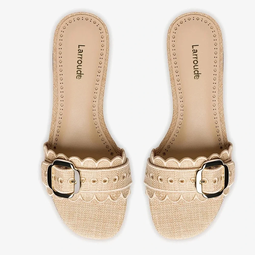 Larroudé Ivy Broderie Flat Sandal In Beige Raffia Size 6 New - Picture 11 of 11